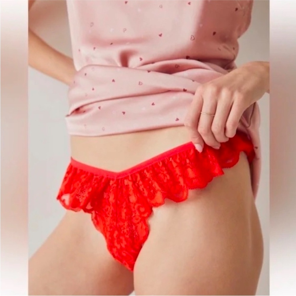 NWT Free People X We Are HAH Fly Girl Lace Panty in Blood Orange